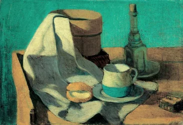 Nature morte avec tamis, petit pain et tasse